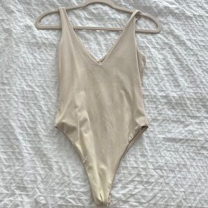 Cream V-Neck One-Piece Swimsuit